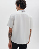 Rag & Bone Avery slub short sleeve linen blend camp shirt in chalk with contrast knit notch collar and button front closure
