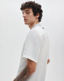 Rag & Bone Avery slub short sleeve linen blend camp shirt in chalk with contrast knit notch collar and button front closure