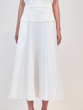 SIMKHAI Stella Pleated Skirt with Knit Yoke White
