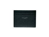 Saint Laurent Paris Card Case Grain De Poudre Embossed Leather Dark Green