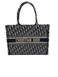 Dior Medium Book Tote Bag Ecru & Blue Oblique Embroidery