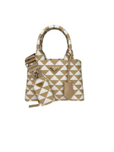 Prada Symbole Triangle Jacquard Tote Bag Beige w/ Gold Hardware