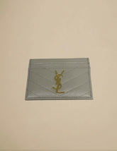 Saint Laurent Cassandre Card Case Chevron Leather White w/ Gold Hardware