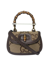 Gucci Monogram Jumbo GG 1947 Small Bamboo Top Handle Bag Camel/Ebony
