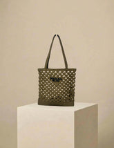 Prada Small Raffia Embroidered Triangle Logo Tote Bag Olive w/ Gold Hardware