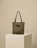Prada Small Raffia Embroidered Triangle Logo Tote Bag Olive w/ Gold Hardware
