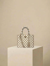 Prada Symbole Triangle Jacquard Tote Bag Beige w/ Gold Hardware