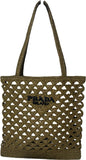 Prada Small Raffia Embroidered Triangle Logo Tote Bag Olive w/ Gold Hardware