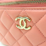CHANEL Quilted Lambskin Small Vanity Case Bag Peach w/ Gold Hardware