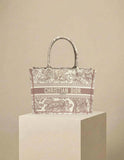Dior Medium Book Tote Bag Ecru & Pink Embroidery