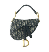 Dior Mini Saddle Bag Blue Oblique Embroidery w/ Gold Hardware