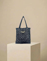 Prada Small Raffia Embroidered Triangle Logo Tote Bag Black w/ Gold Hardware