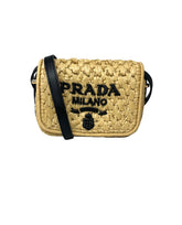 Prada Small Raffia Embroidered Logo Crossbody Bag Natural w/ Gold Hardware