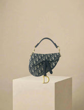 Dior Mini Saddle Bag Blue Oblique Embroidery w/ Gold Hardware