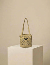 Prada Mini Logo Raffia Tote Bag Natural