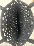 Prada Small Raffia Embroidered Triangle Logo Tote Bag Black w/ Gold Hardware