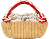 Prada Raffia Bucket Bag Natural w/ Crochet Red Handle w/ Gold Hardware