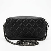 CHANEL Double Zipper Wallet On Chain Bag Black w/ Silver Hardware
