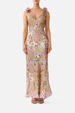 Camilla V Neck Bias Slip Dress With Back Frill Chamber of Blooms