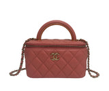 CHANEL Quilted Lambskin Small Vanity Case Bag Peach w/ Gold Hardware