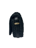 Prada Raffia Small Embroidered Logo Crossbody Bag Black w/ Gold Hardware