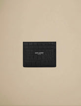 Saint Laurent Paris Card Case Crocodile Embossed Leather Black