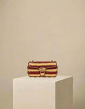 Gucci GG Marmont Medium Woven Shoulder Bag Red/ Natural w/ Gold Hardware