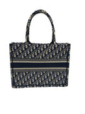 Dior Medium Book Tote Bag Ecru & Blue Oblique Embroidery