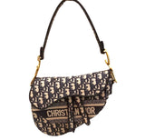 Dior Saddle Bag Blue Oblique Embroidery w/ Gold Hardware