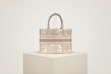 Dior Medium Book Tote Bag Ecru & Pink Embroidery