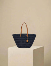 Saint Laurent Panier Raffia Tote Bag Black w/ Bronze Hardware