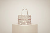 Dior Medium Book Tote Bag Ecru & Pink Embroidery