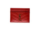 Saint Laurent Cassandre Card Case Chevron Leather Coral Red w/ Gold Hardware