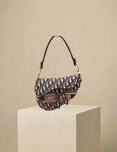 Dior Saddle Bag Blue Oblique Embroidery w/ Gold Hardware
