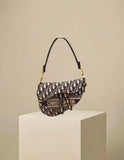 Dior Saddle Bag Blue Oblique Embroidery w/ Gold Hardware