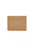 Saint Laurent Paris Credit Card Case Grain De Poudre Embossed Leather Beige
