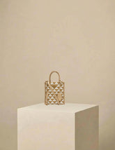 Prada Symbole Triangle Jacquard Shopper Tote Bag Beige w/ Gold Hardware