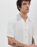 Rag & Bone Avery slub short sleeve linen blend camp shirt in chalk with contrast knit notch collar and button front closure