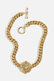 Imperial Idol Jaggi Necklace by CAMILLA with gold chain, custom lion motif pendant, and crystal detailing.