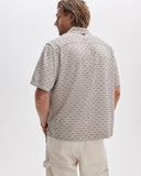 Men’s Rag & Bone Dalton Jacquard Short Sleeve Shirt in Pale Taupe SS Valentine Stripe with button front and subtle jacquard stripe pattern.