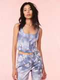 LoveShackFancy Emika Floral Denim Top Bluebell Cloud