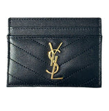 Saint Laurent Cassandre Card Case Chevron Leather Black w/ Gold Hardware