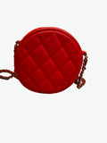 CHANEL Quilted Round V Red Lambskin Leather