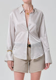 Citizens of Humanity Camilla Shirt Top in sandstone stripe — cotton silk blend women's top at Low Key Fashion House Key West