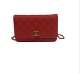 CHANEL Wallet On Chain Quilted Caviar Bag Red w/ Gold Hardware