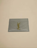 Saint Laurent Cassandre Card Case Chevron Leather White w/ Gold Hardware