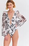 PatBo Iris Long Sleeve Embroidered One Piece Swimsuit Off White