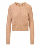 LoveShackFancy Eugenie Cashwool Cables Cashmere Cardigan Camel Melange
