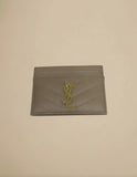 Saint Laurent Cassandre Card Case Chevron Leather Dark Beige w/ Gold Hardware
