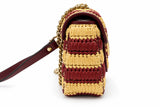 Gucci GG Marmont Medium Woven Shoulder Bag Red/ Natural w/ Gold Hardware